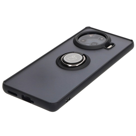 Etui z uchwytem na palec Bizon Case Hybrid Ring do Tecno Spark 20 Pro+, przydymione z czarną ramką