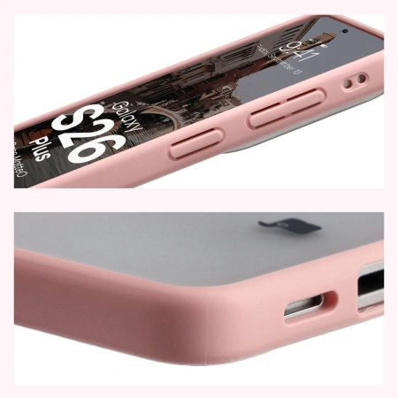 Etui z pierścieniem magnetycznym Bizon Case MatteO do Galaxy S26 Plus, przydymione-jasnoróżowe