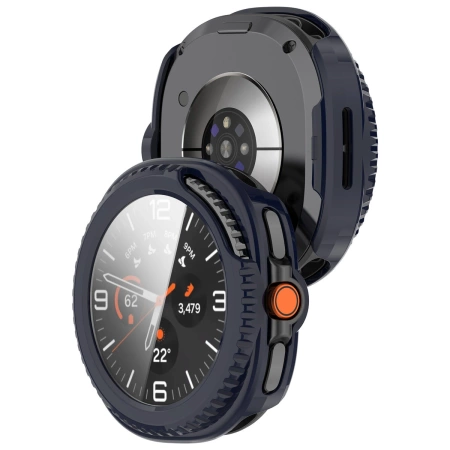 Etui ze szkłem do zegarka Bizon Case+Glass Watch do Samsung Galaxy Watch 8 Classic 46 mm, niebieskie
