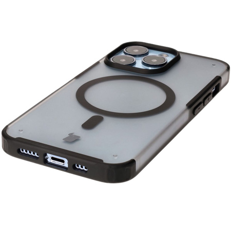 Etui z pierścieniem magnetycznym Bizon Case MatteO do iPhone 13 Pro, półprzezroczyste z czarną ramką