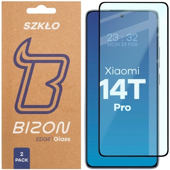 Szkło hartowane Bizon Glass Edge Duo do Xiaomi 14T Pro, czarna ramka, 2 sztuki