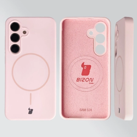 Silikonowe etui z pierścieniem magnetycznym Bizon Soft Case Magnetic do Galaxy S24, jasnoróżowe