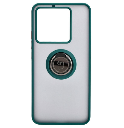 Etui z uchwytem na palec Bizon Case Hybrid Ring do Xiaomi 13T Pro / 13T, przydymione z ciemnozieloną ramką
