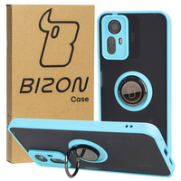 Etui z uchwytem na palec Bizon Case Hybrid Ring do Xiaomi Redmi Note 12S, przydymione z jasnoniebieską ramką