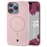 Silikonowe etui z pierścieniem magnetycznym Bizon Soft Case Magnetic do iPhone 15 Pro Max, jasnoróżowe