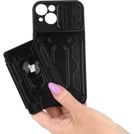 Etui Bizon Case Camshield Card Slot Ring do iPhone 14, czarne