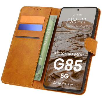 Etui z klapką Bizon Case Pocket do Motorola Moto G85 5G, brązowe