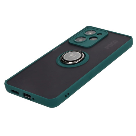 Etui z uchwytem na palec Bizon Case Hybrid Ring do Xiaomi Poco X5 Pro, przydymione z ciemnozieloną ramką
