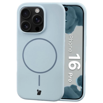 Silikonowe etui z pierścieniem magnetycznym Bizon Soft Case Magnetic do iPhone 16 Pro, błękitne