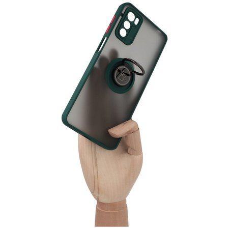 Etui z uchwytem na palec Bizon Case Hybrid Ring do Motorola Moto G42 , przydymione z ciemnozieloną ramką
