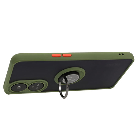 Etui z uchwytem na palec Bizon Case Hybrid Ring do Oppo Reno8 T, przydymione z zieloną ramką
