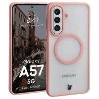Etui z pierścieniem magnetycznym Bizon Case MatteO do Galaxy A57 5G, przydymione-jasnoróżowe