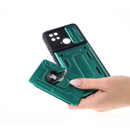 Etui Bizon Case Camshield Card Slot Ring do Xiaomi Redmi 10C, zielone