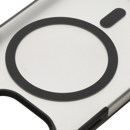 Etui z pierścieniem magnetycznym Bizon Case MatteO do iPhone 14 Pro, półprzezroczyste z czarną ramką