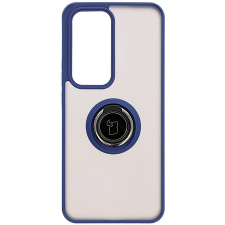 Etui z uchwytem na palec Bizon Case Hybrid Ring do Oppo Reno 12, przydymione z granatową ramką