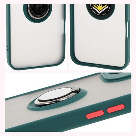 Etui z uchwytem na palec Bizon Case Hybrid Ring do iPhone 16 Plus, przydymione z ciemnozieloną ramką