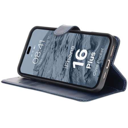 Etui z klapką Bizon Case Pocket do iPhone 16 Plus, granatowe