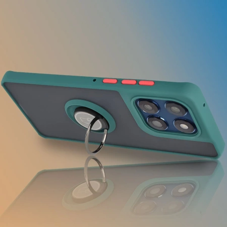 Etui z uchwytem na palec Bizon Case Hybrid Ring do Google Pixel 10 / 10 Pro, przydymione z ciemnozieloną ramką