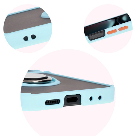 Etui z uchwytem na palec Bizon Case Hybrid Ring do Galaxy Z Flip6, przydymione z jasnoniebieską ramką