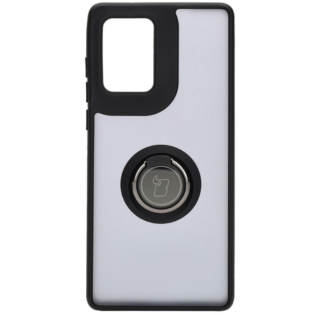 Etui z uchwytem na palec Bizon Case Hybrid Ring do Motorola Edge 50 Fusion, przydymione z czarną ramką