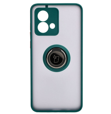Etui z uchwytem na palec Bizon Case Hybrid Ring do Motorola Moto G84 5G, przydymione z ciemnozieloną ramką