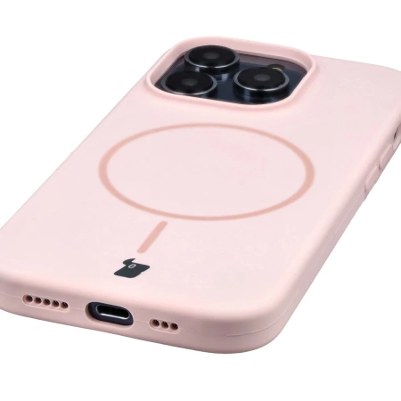 Silikonowe etui z pierścieniem magnetycznym Bizon Soft Case Magnetic do iPhone 14 Pro, jasnoróżowe