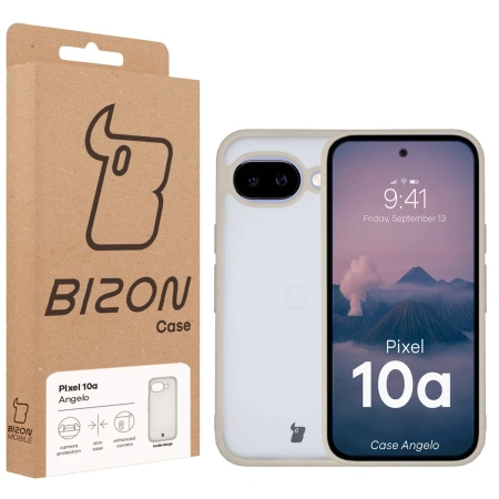 Etui Bizon Case Angelo do Google Pixel 10a, półprzezroczyste z beżową ramką