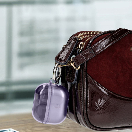 Elastyczne etui z karabińczykiem Bizon Case Headphone Clear do Galaxy Buds 3/3 Pro/3 FE przeźroczysto-fioletowe