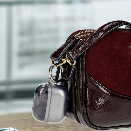 Elastyczne etui z karabińczykiem Bizon Case Headphone Clear do Galaxy Buds 3/3 Pro/3 FE przeźroczysto-czarne