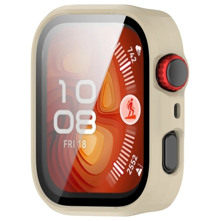 Etui ze szkłem do zegarka Bizon Case Watch Adamo do Huawei Watch Fit 4 Pro, beżowe
