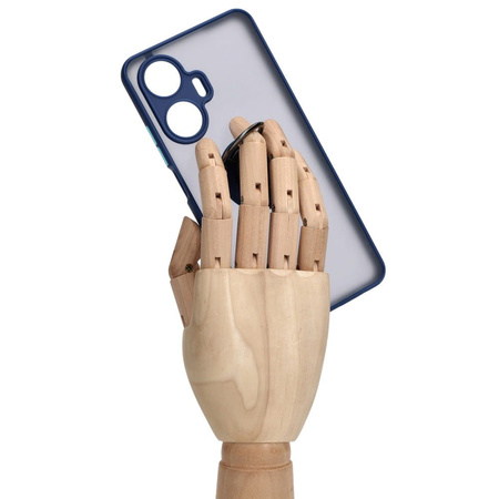 Etui z uchwytem na palec Bizon Case Hybrid Ring do Realme C55, przydymione z granatową ramką
