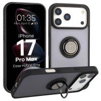 Etui z uchwytem na palec Bizon Case Hybrid Ring do iPhone 17 Pro Max, przydymione z czarną ramką