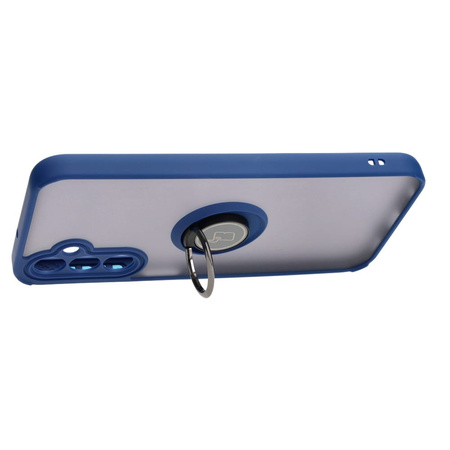 Etui z uchwytem na palec Bizon Case Hybrid Ring do Galaxy A24 4G, przydymione z granatową ramką