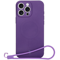 Silikonowe etui z pierścieniem magnetycznym Bizon Case Silicone Magnetic do iPhone 16 Pro Max, śliwkowe