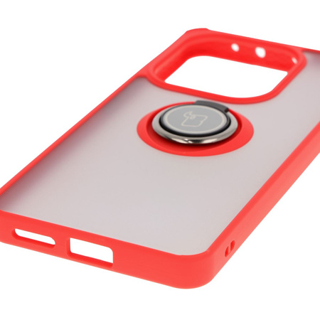 Etui z uchwytem na palec Bizon Case Hybrid Ring do Xiaomi Redmi Note 14 4G, przydymione z czerwoną ramką