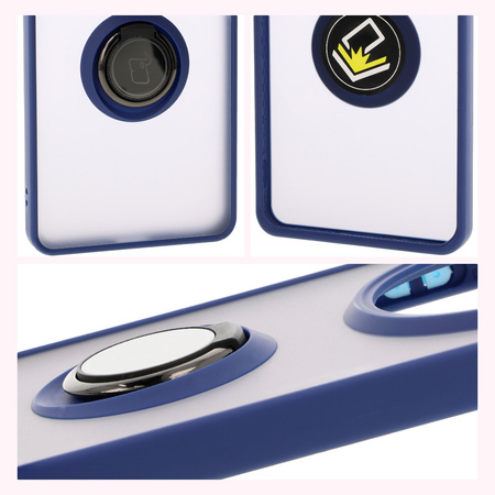 Etui z uchwytem na palec Bizon Case Hybrid Ring do Honor Magic7 Lite, przydymione z granatową ramką