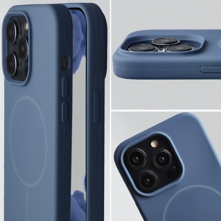 Silikonowe etui z pierścieniem magnetycznym Bizon Soft Case Magnetic do iPhone 14 Pro, granatowe