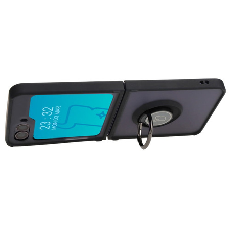 Etui z uchwytem na palec Bizon Case Hybrid Ring do Galaxy Z Flip5, przydymione z czarną ramką
