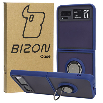 Etui z uchwytem na palec Bizon Case Hybrid Ring do Motorola Razr 40, przydymione z granatową ramką