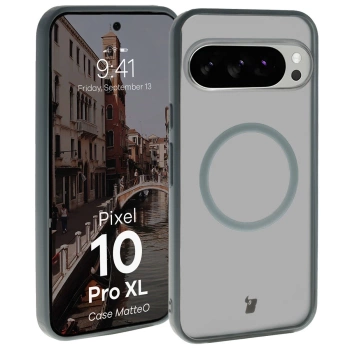Etui z pierścieniem magnetycznym Bizon Case MatteO do Pixel 10 Pro XL, przydymione-szare