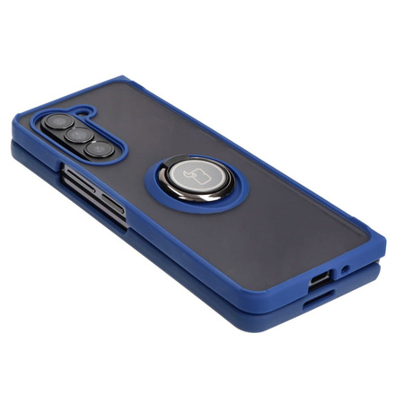 Etui z uchwytem na palec Bizon Case Hybrid Ring do Galaxy Z Fold5, przydymione z granatową ramką