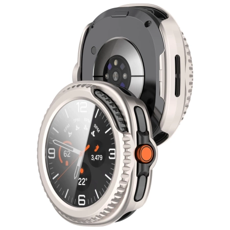 Etui ze szkłem do zegarka Bizon Case+Glass Watch do Samsung Galaxy Watch 8 Classic 46 mm, szampańskie