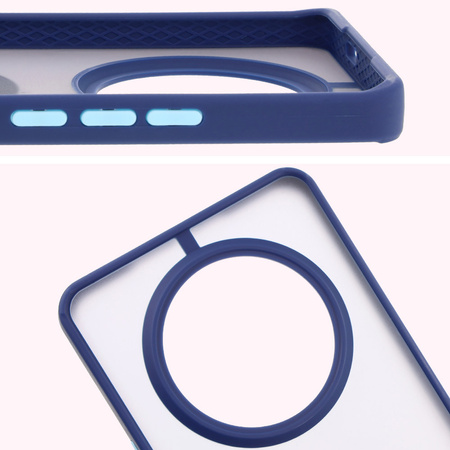 Etui z uchwytem na palec Bizon Case Hybrid Ring do Honor Magic7 Lite, przydymione z granatową ramką