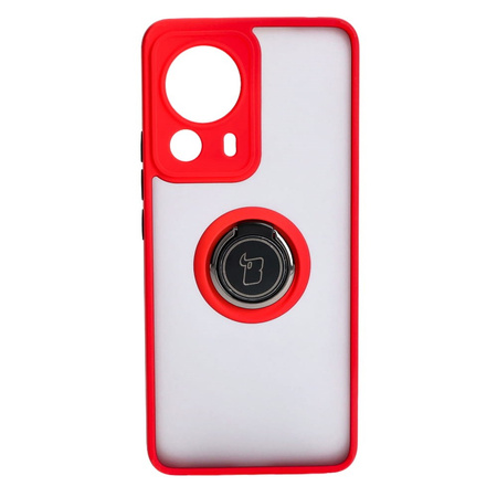 Etui z uchwytem na palec Bizon Case Hybrid Ring do Xiaomi 13 Lite, przydymione z czerwoną ramką