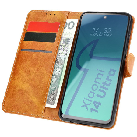 Etui z klapką Bizon Case Pocket do Xiaomi 14 Ultra, brązowe