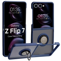 Etui z uchwytem na palec Bizon Case Hybrid Ring do Galaxy Z Flip7, przydymione z ciemnoniebieską ramką