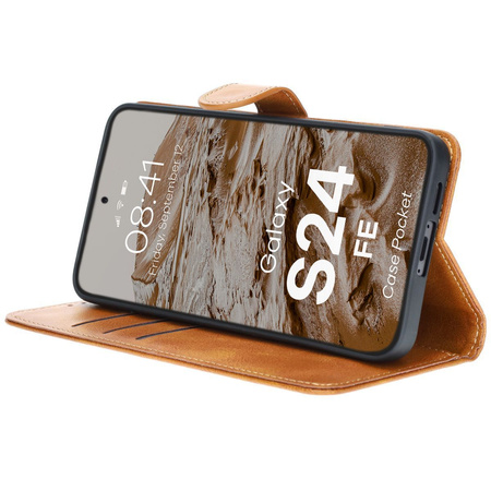 Etui z klapką Bizon Case Pocket do Galaxy S24 FE, brązowe