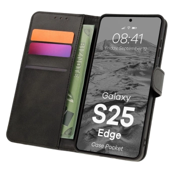 Etui z klapką Bizon Case Pocket do Galaxy S25 Edge, czarne