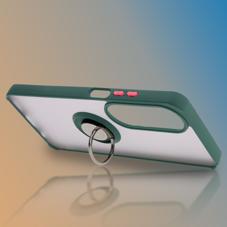 Etui z uchwytem na palec Bizon Case Hybrid Ring do Oppo A60 4G, przydymione z ciemnozieloną ramką