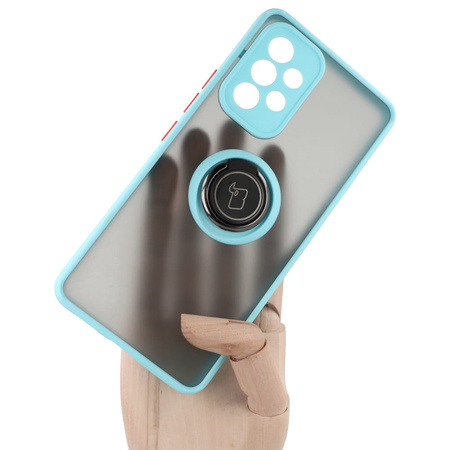 Etui z uchwytem na palec Bizon Case Hybrid Ring do Galaxy A53 5G, przydymione z jasnoniebieską ramką
